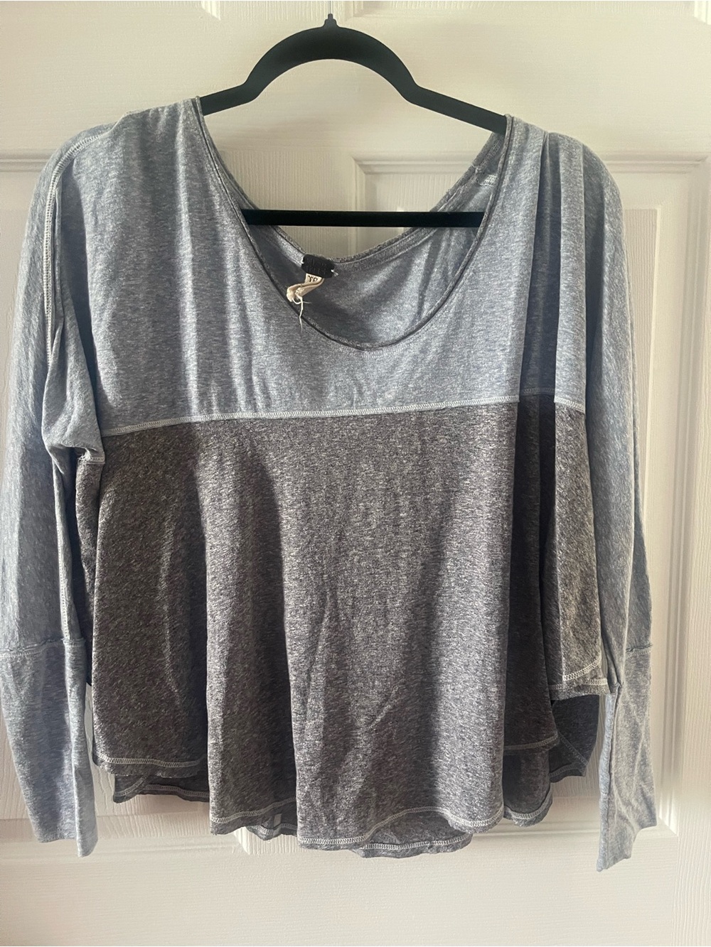 We The Free Two-Tone Scoop Neck Long Sleeve Top - Light Gray & Charcoal